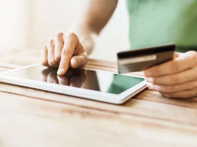 Man is shopping online